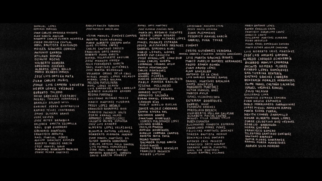 a list of names written in white on a black background