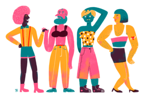 ilustration shows 4 people in different colors with different hairstyles and clothes