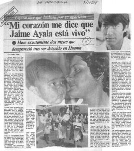 Imagen de periódico impreso con la historia de la desaparición del periodista peruano Jaime Ayala Sulca