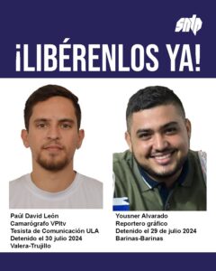 poster asking for the freedom of two journalists