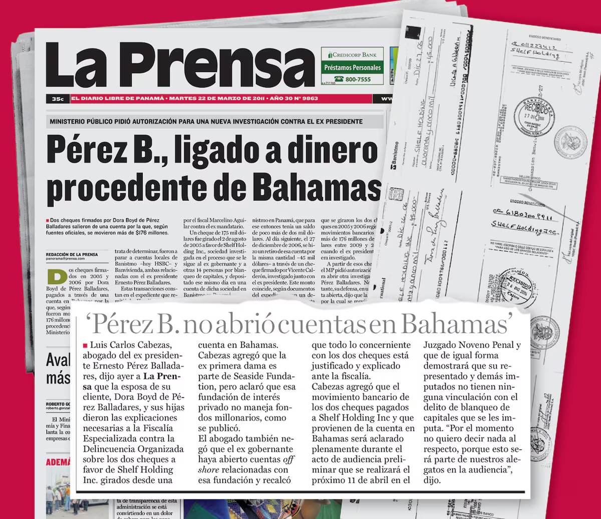 Imágenes de noticias del diario La Prensa cubriendo el caso del expresidente Pérez Balladares.