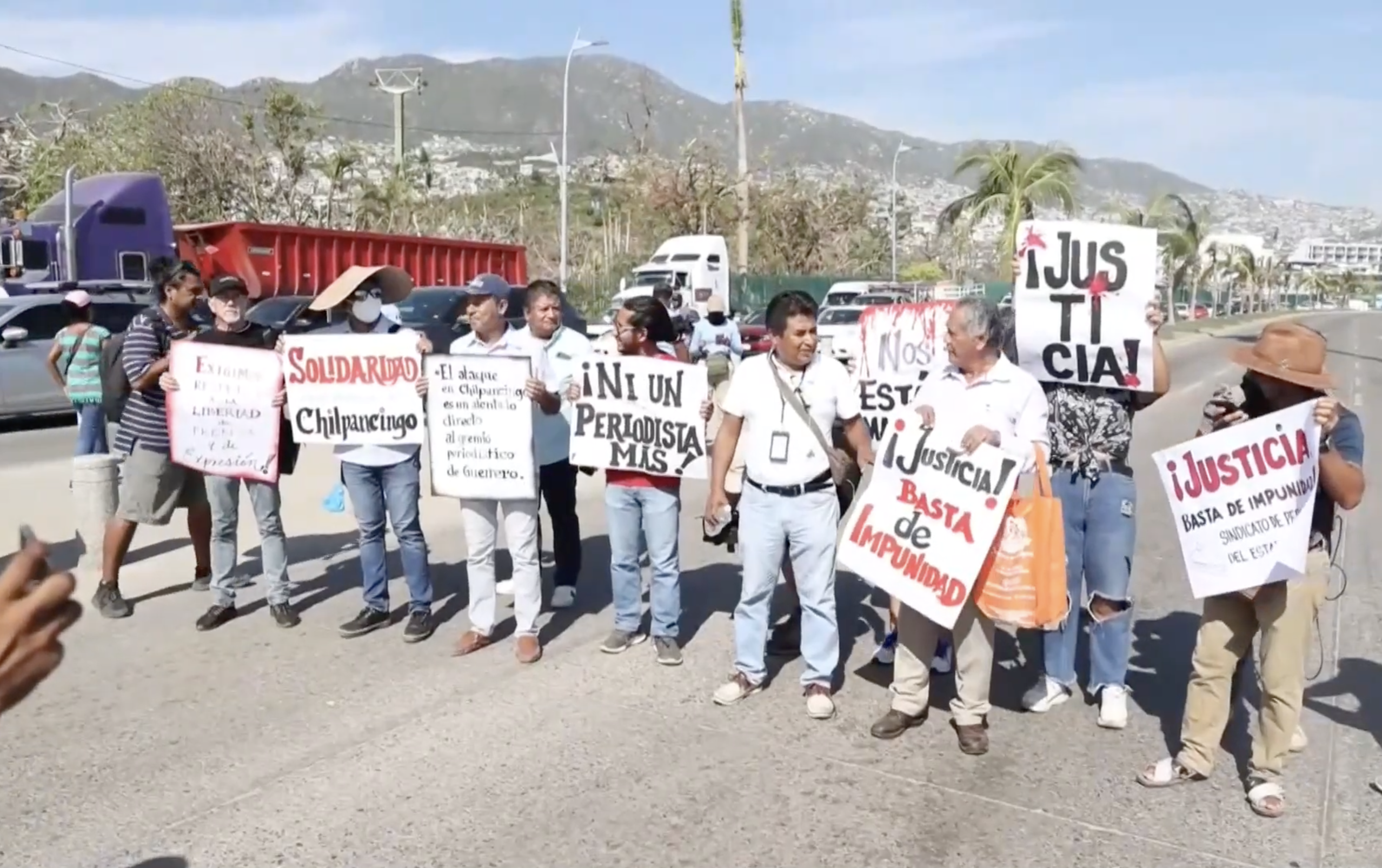 Mexican journalists protest in Acapulco after a colleague was killed.