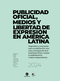 The cover of the study "Official Advertising, Media, and Freedom of Expression" by the Latin American Observatory of Media Regulation and Convergence, supported by UNESCO. The design features a minimalist style with bold text 