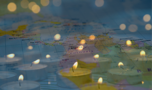 A map of Latin America superimposed on candles