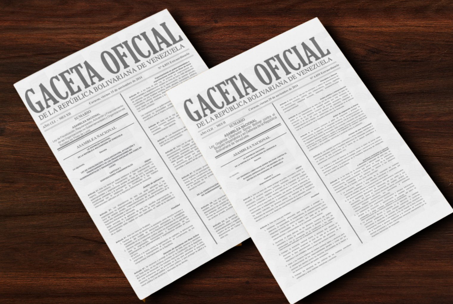 Two copies of the Venezuelan Official Gazette in which new laws are published.