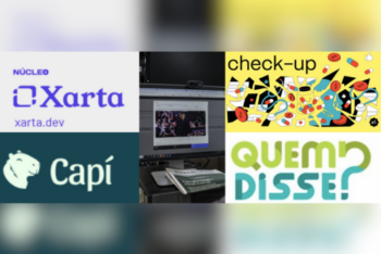 Montagem retangular composta por cinco imagens equilibradas entre si, representando diferentes ferramentas digitais.