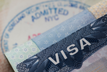 Close up of a Visa Spamp in a Passport.