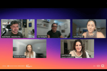 Five screens of people on a video call
