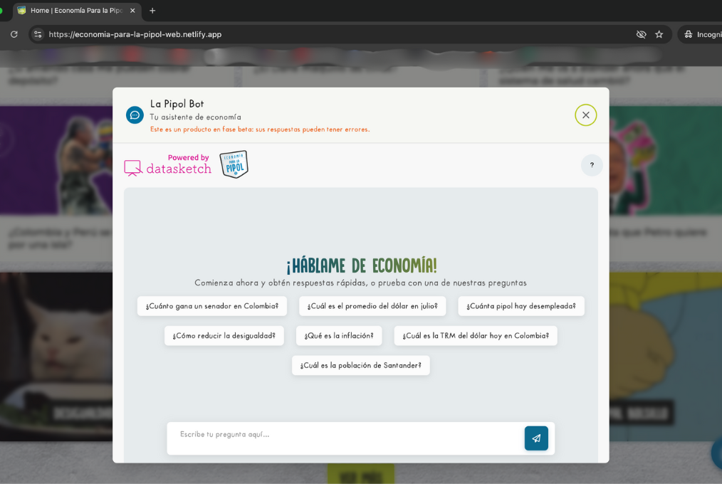 Screenshot of Colombian news outlet Economía para la Pipol website.