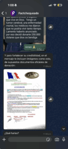 Screenshot of a WhatsApp chat showing examples of digital scams. (Photo: Screenshot of Factchequeado's ScamDesafio chatbot)