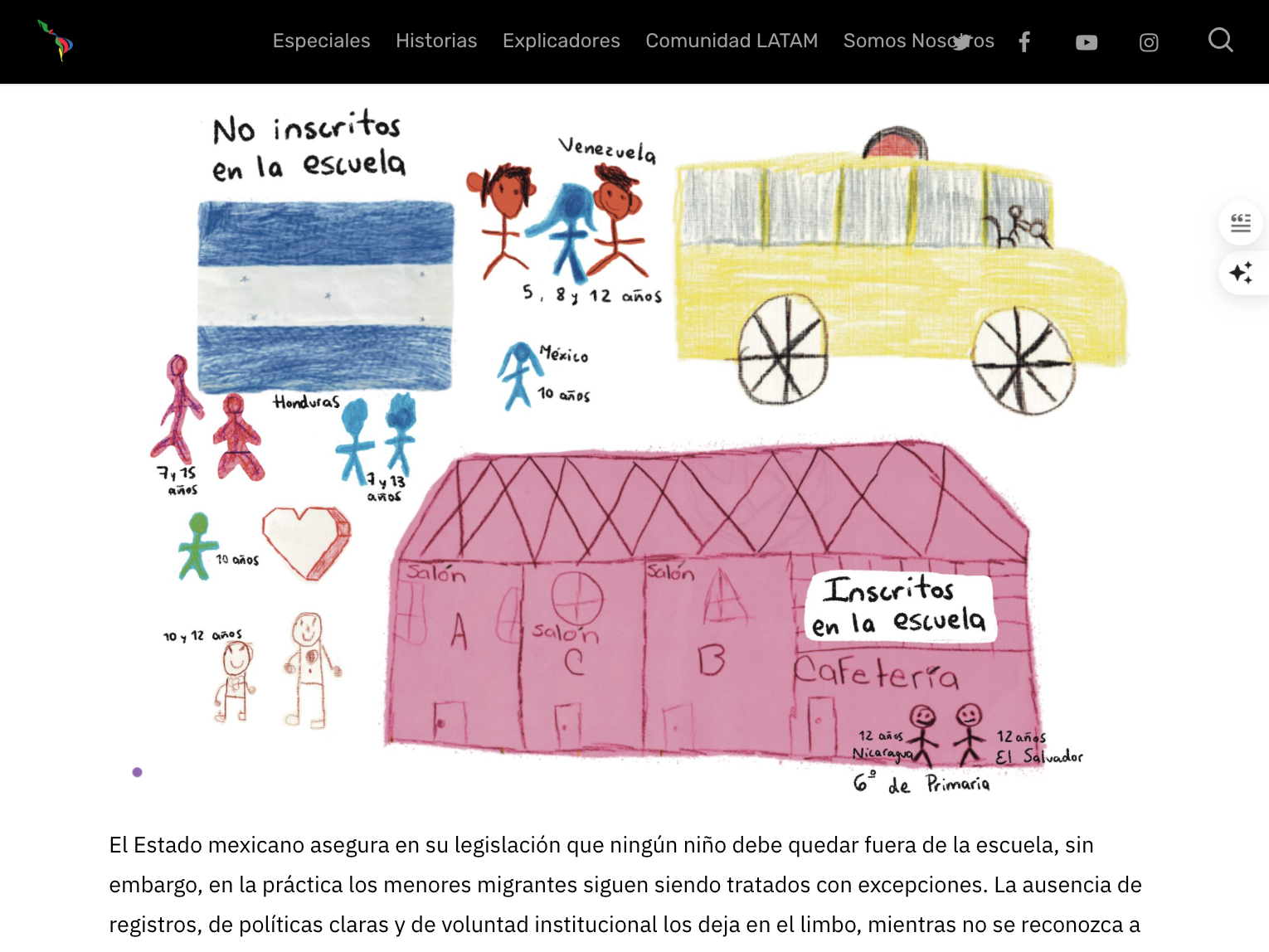 Screenshot of data-based report "Migrating also means leaving school," by Mexican journalists Diego Aguirre, Yoseline Delgadillo y Sara Ezzy.