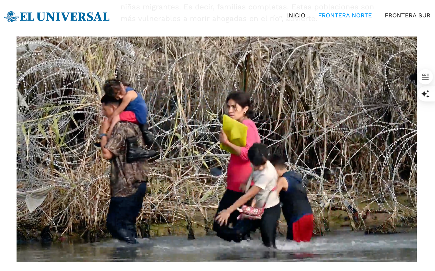 Screenshot of El Universal's special investigative report "Río Bravo, el caudal de los mil migrantes muertos".