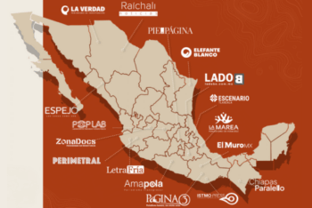 Illustration of a map of Mexico depicting the location of several independent digital media outlets.