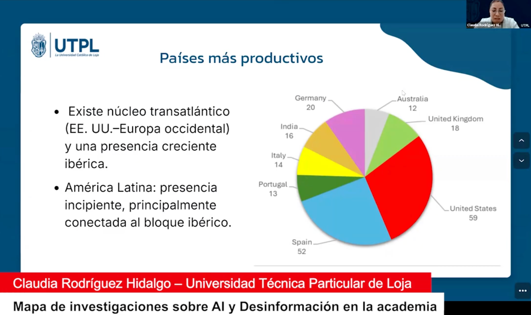 Captura de pantalla de la presentación de la investigación “Cartografía global de la investigación sobre IA y desinformación” durante la Cumbre Global sobre Desinformación 2025.