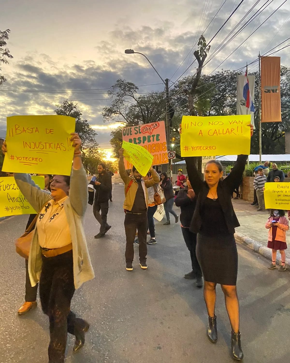 People during a manifestation in a street of Asunción, Paraguay