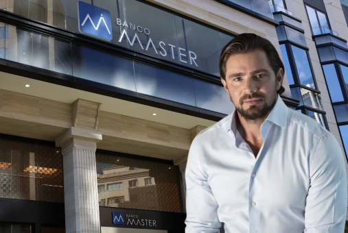 Collage of man in white shirt in front of Bank building