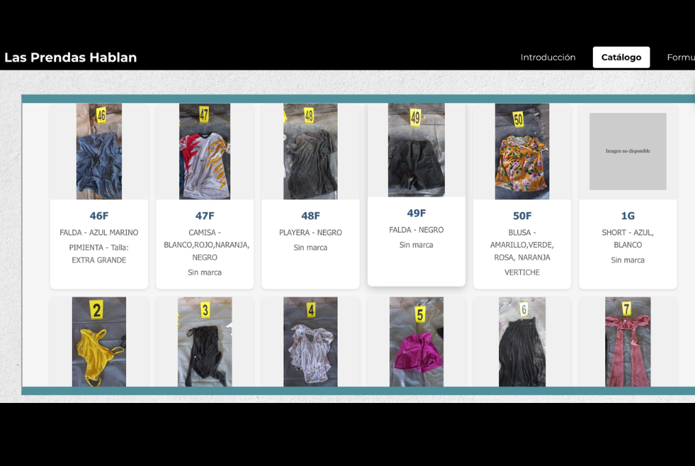 Screenshot of the digital catalogue developed by the journalism initiative "Las Prendas Hablan". (Photo: Screenshot 