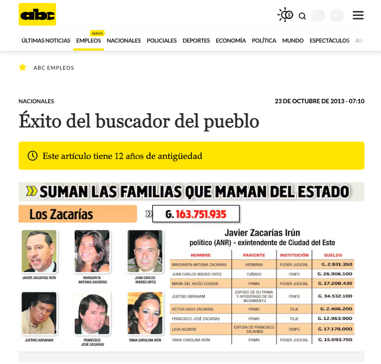 Captura de pantalla de proyecto de periodismo de datos "El Buscador del Pueblo", del diario ABC Color, de Paraguay. (Foto: ABC Color)