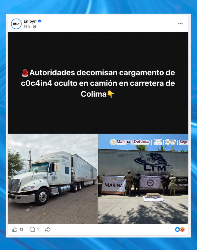 Captura de pantalla de una publicación en Facebook del medio digital mexicano En Blanco y Negro.