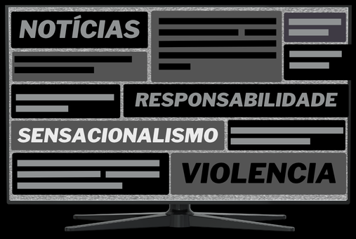 Computer screen with different news headlines, including Notícias, Sensacionalismo, Responsabilidade, Violencia