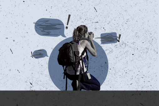 Woman reporter taken a photo