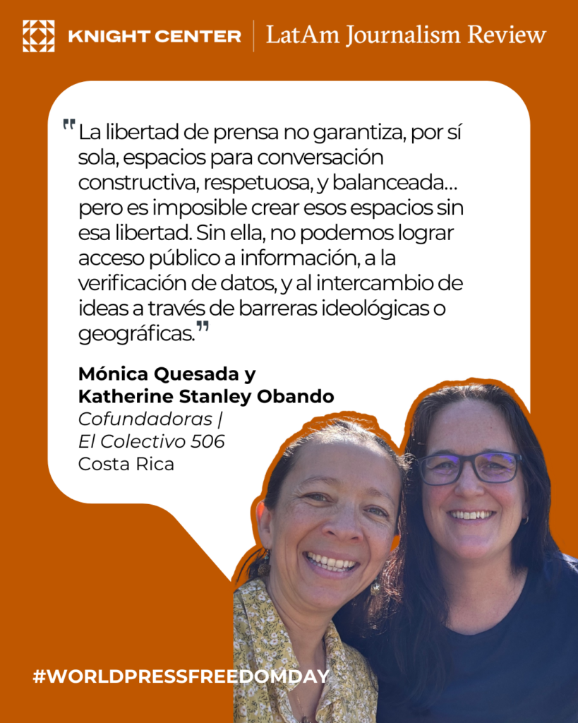 Two people smiling in front of quote